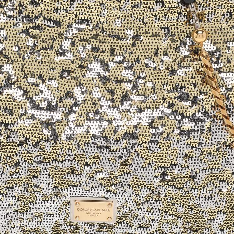 Pre Owned Dolce & Gabbana Metallic Sequins Miss Charles Flap Bag