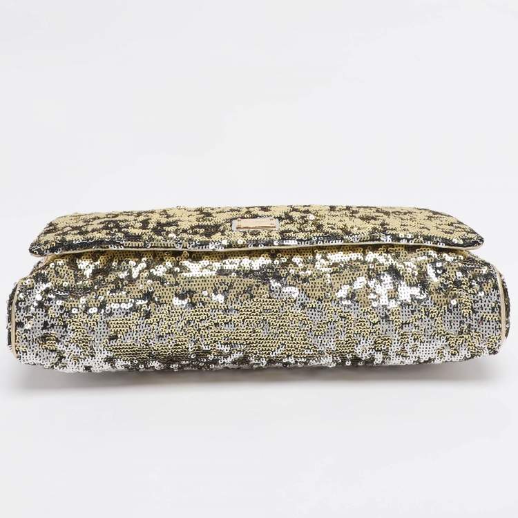 Pre Owned Dolce & Gabbana Metallic Sequins Miss Charles Flap Bag