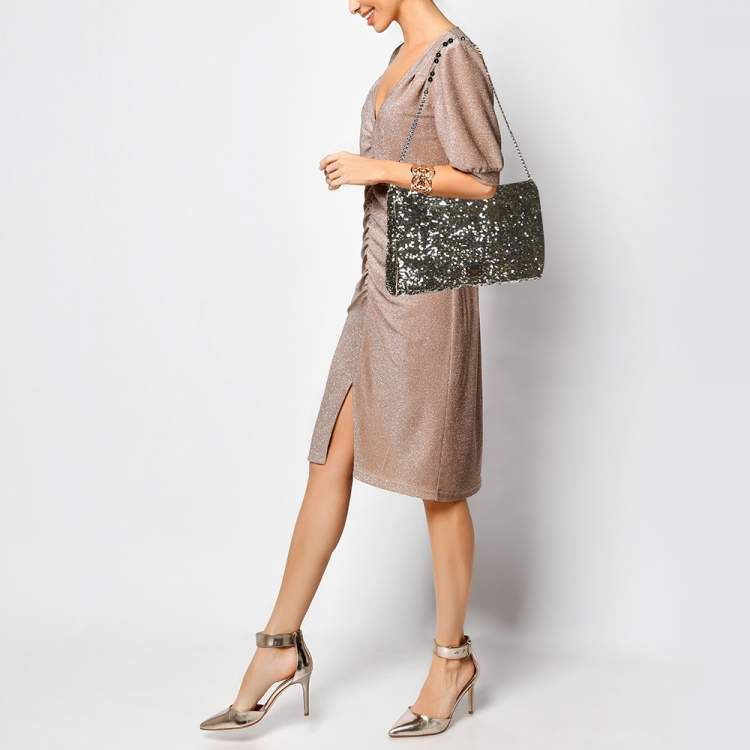 Pre Owned Dolce & Gabbana Metallic Sequins Miss Charles Flap Bag