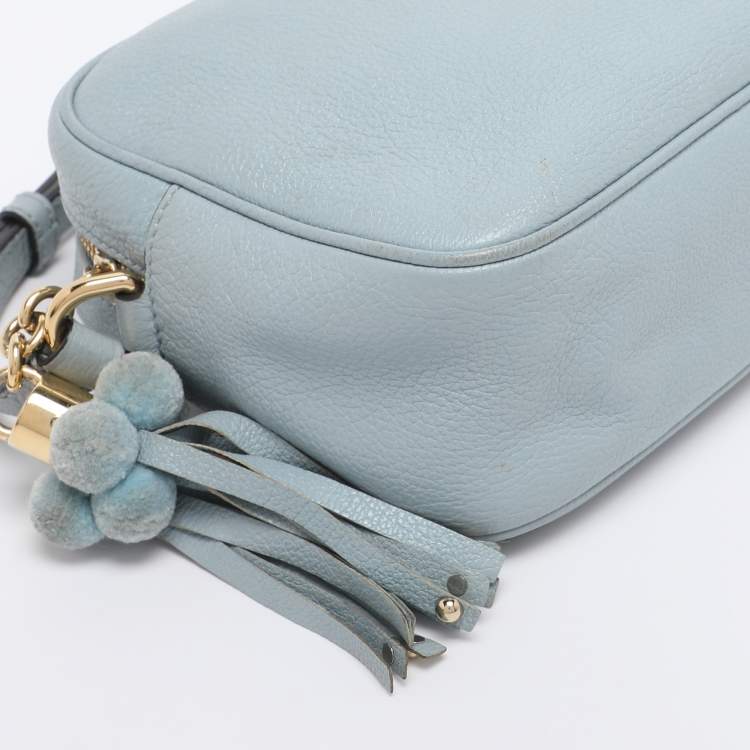 Pre Owned Dolce & Gabbana Light Blue Leather Glam Crossbody Bag