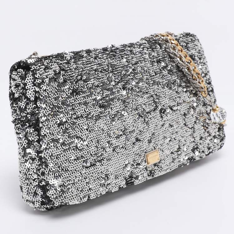 Pre Owned Dolce & Gabbana Silver Sequins Miss Charles Shoulder Bag