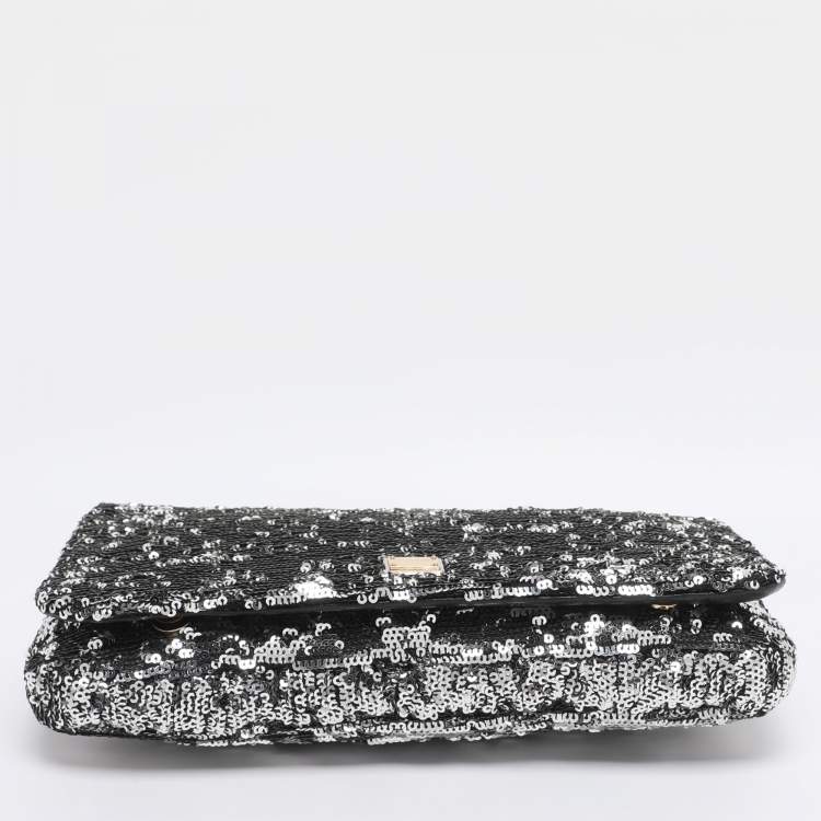 Pre Owned Dolce & Gabbana Silver Sequins Miss Charles Shoulder Bag