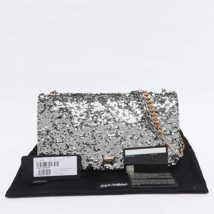 Pre Owned Dolce & Gabbana Silver Sequins Miss Charles Shoulder Bag