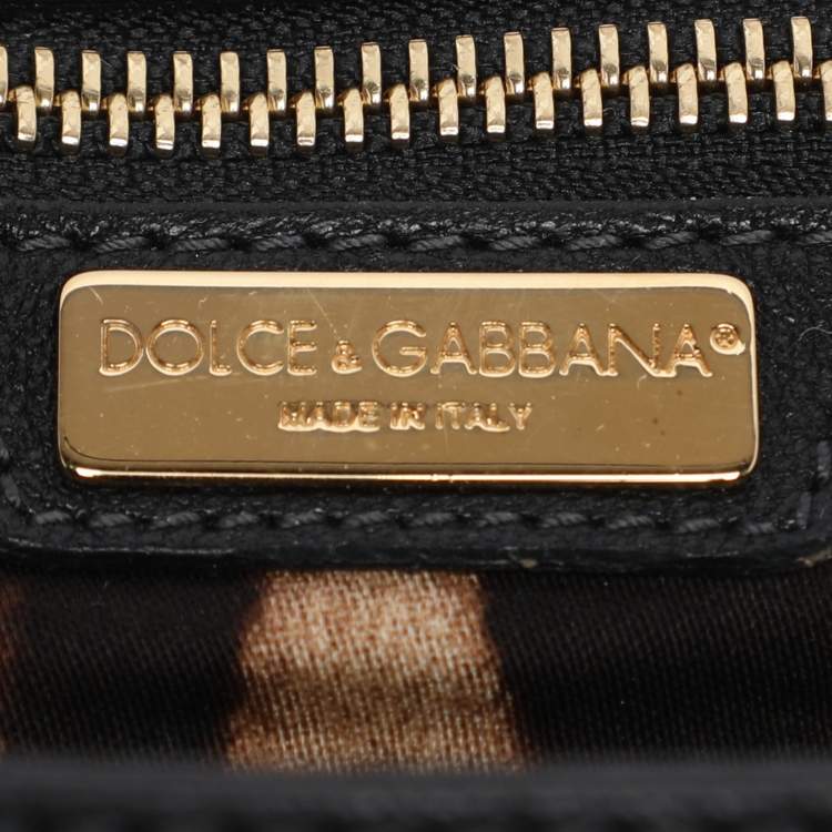 Pre Owned Dolce & Gabbana Black/White Lace and Leather Large Miss Sicily Top Handle Bag