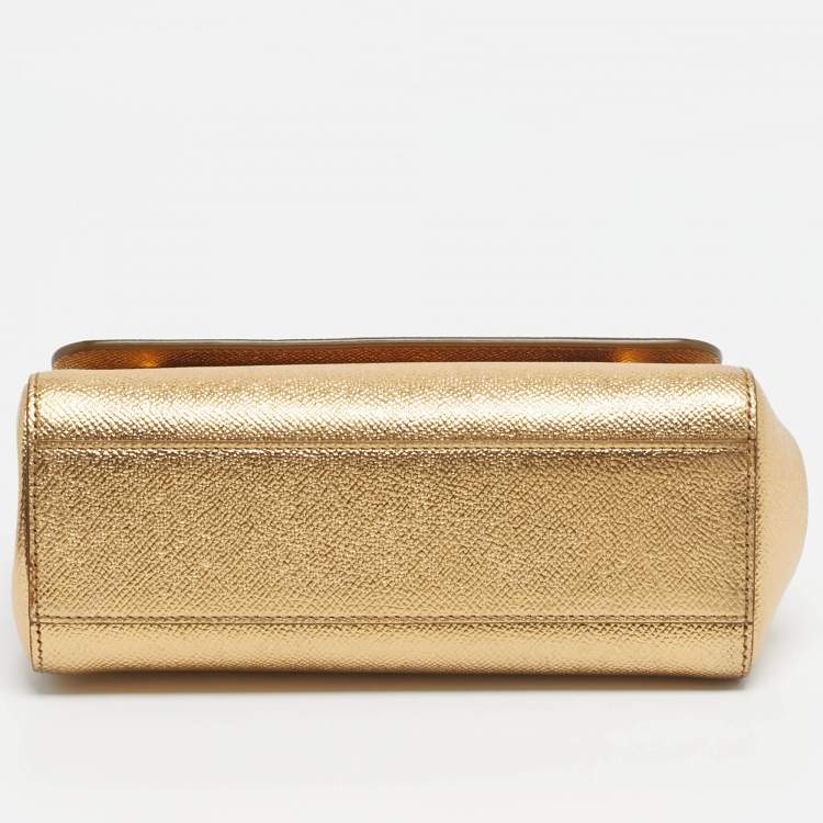 Pre Owned Dolce & Gabbana Gold Leather Small Miss Sicily Top Handle Bag