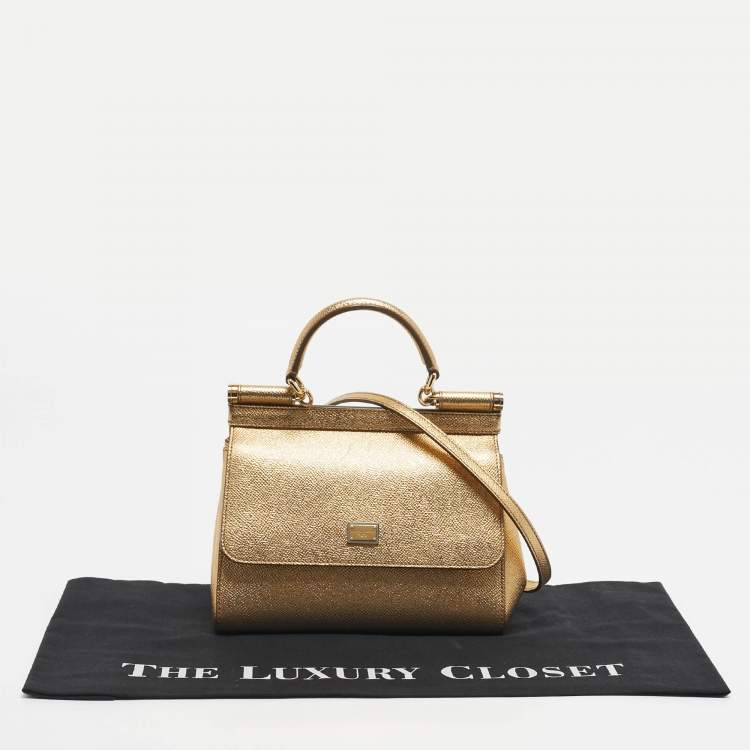 Pre Owned Dolce & Gabbana Gold Leather Small Miss Sicily Top Handle Bag
