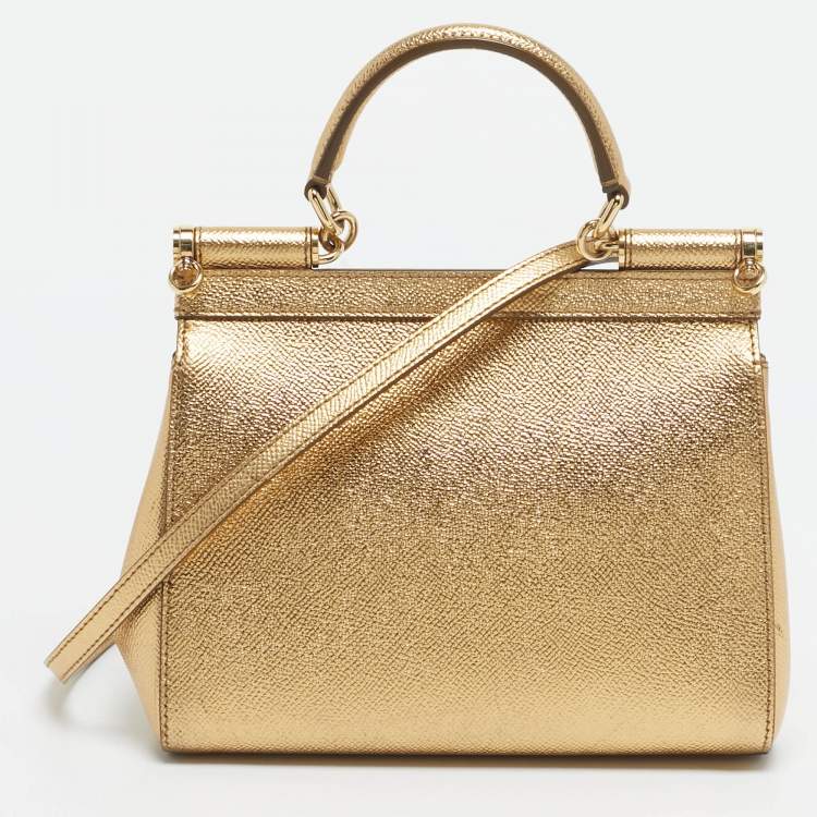 Pre Owned Dolce & Gabbana Gold Leather Small Miss Sicily Top Handle Bag