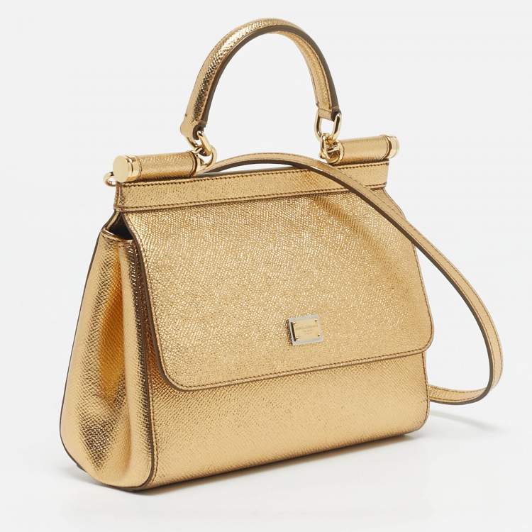 Pre Owned Dolce & Gabbana Gold Leather Small Miss Sicily Top Handle Bag