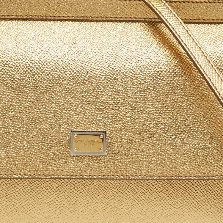 Pre Owned Dolce & Gabbana Gold Leather Small Miss Sicily Top Handle Bag