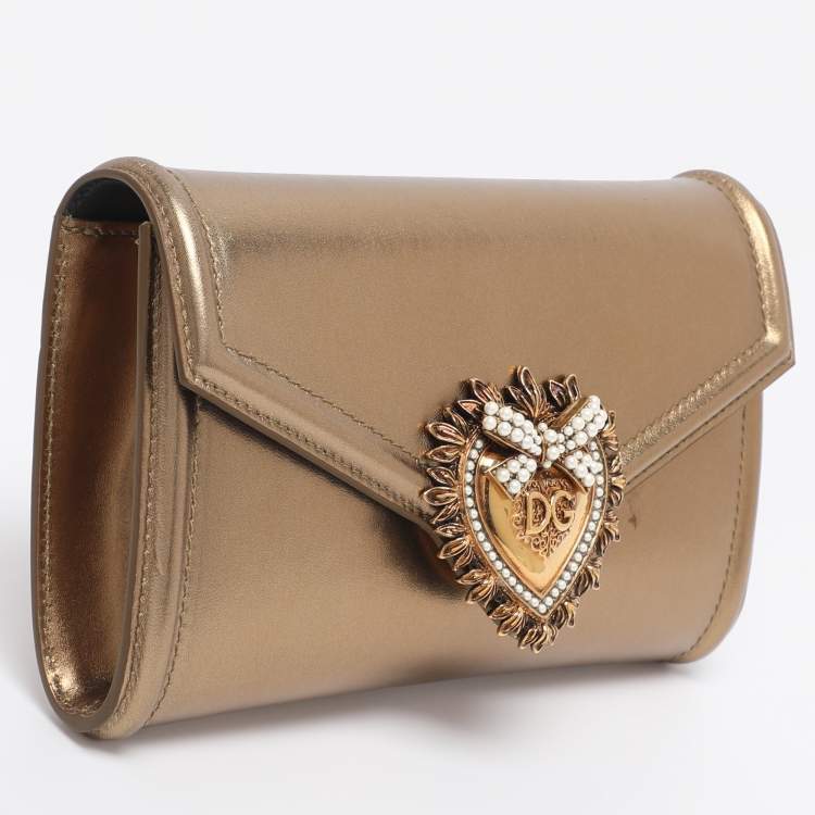 Pre Owned Dolce & Gabbana Gold Leather Devotion Belt Bag