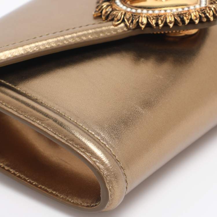 Pre Owned Dolce & Gabbana Gold Leather Devotion Belt Bag