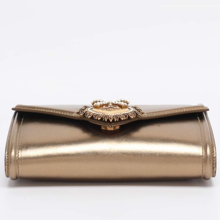 Pre Owned Dolce & Gabbana Gold Leather Devotion Belt Bag