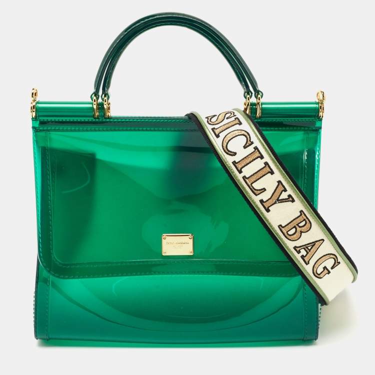 Pre Owned Dolce & Gabbana Green PVC Medium Miss Sicily Top Handle Bag