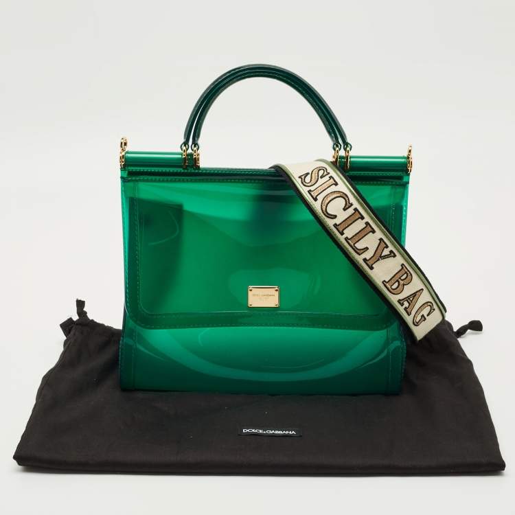 Pre Owned Dolce & Gabbana Green PVC Medium Miss Sicily Top Handle Bag