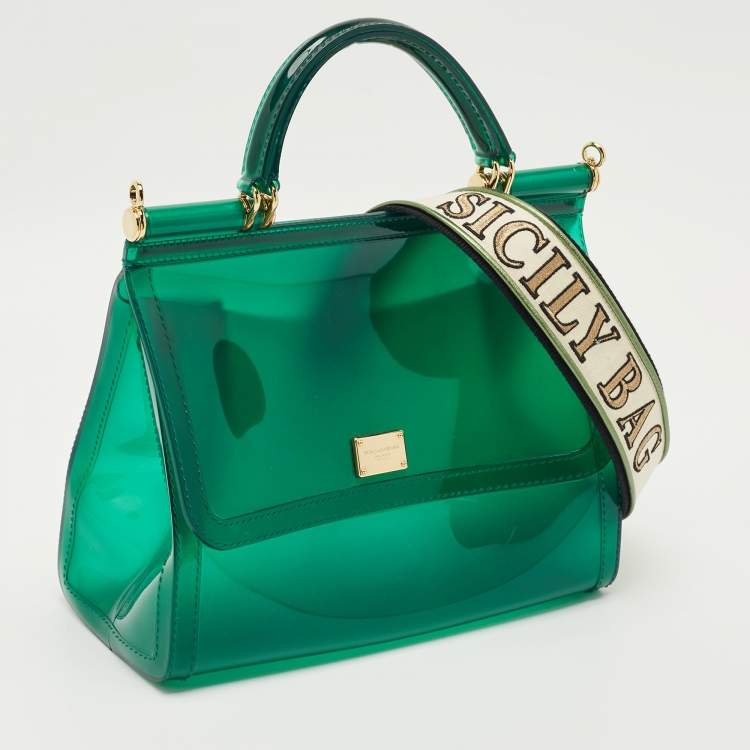 Pre Owned Dolce & Gabbana Green PVC Medium Miss Sicily Top Handle Bag