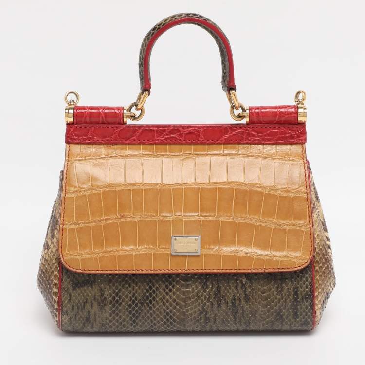 مملوكة مسبقًا Dolce & Gabbana Multicolor Mix Exotic Small Miss Sicily Top Handle Bag