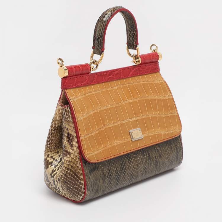 مملوكة مسبقًا Dolce & Gabbana Multicolor Mix Exotic Small Miss Sicily Top Handle Bag