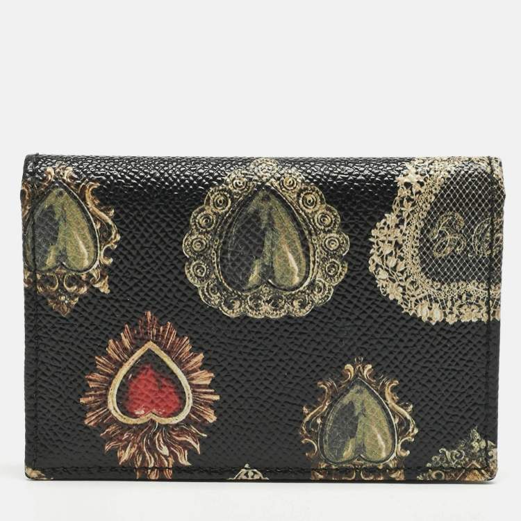 Pre Owned Dolce & Gabbana Multicolor Heart Print Leather Card Holder