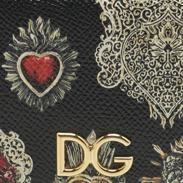 Pre Owned Dolce & Gabbana Multicolor Heart Print Leather Card Holder