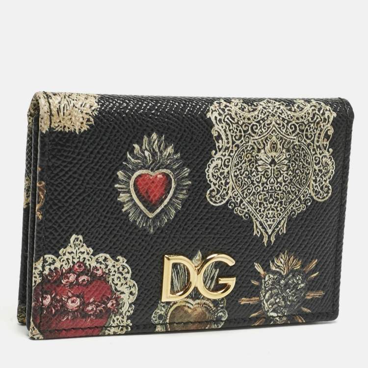 Pre Owned Dolce & Gabbana Multicolor Heart Print Leather Card Holder