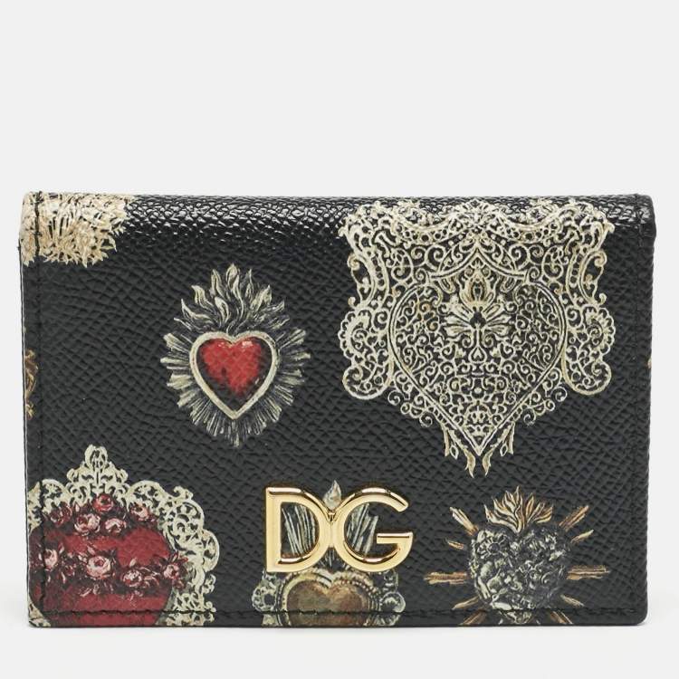 Pre Owned Dolce & Gabbana Multicolor Heart Print Leather Card Holder