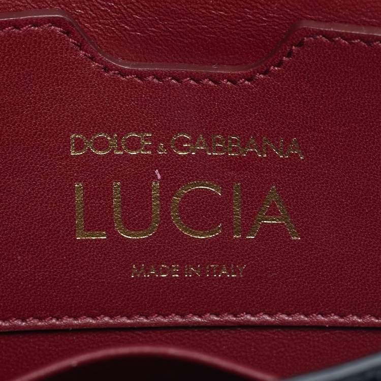 Pre Owned Dolce & Gabbana Black Lizard Embossed Leather Lucia Wallet On Chain