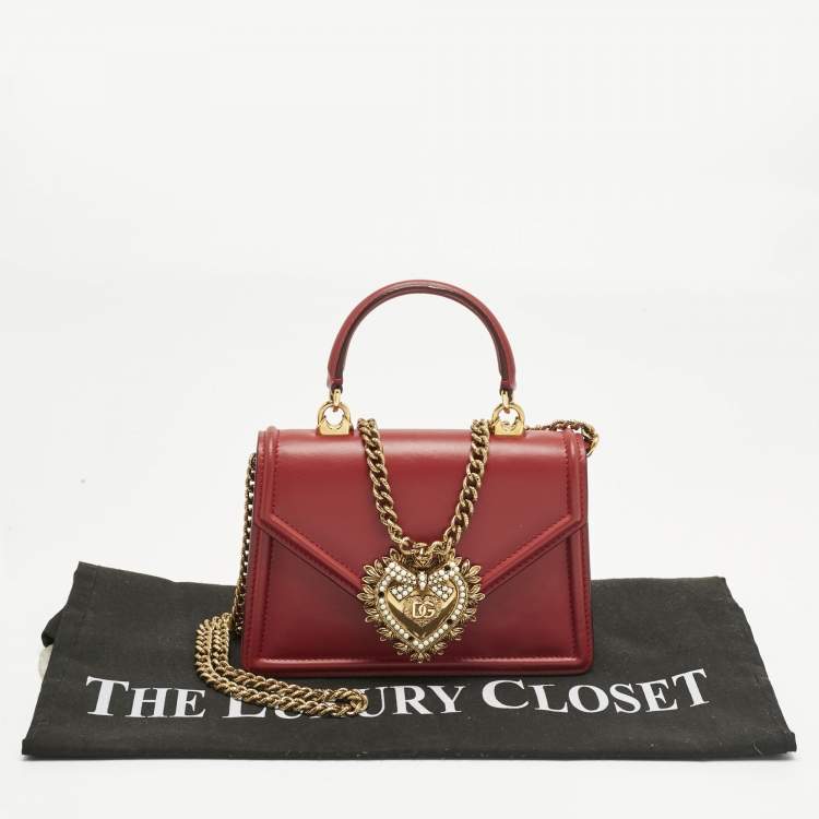 Pre Owned Dolce & Gabbana Red Leather Small Devotion Top Handle Bag