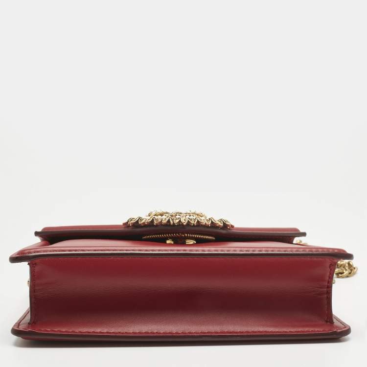 Pre Owned Dolce & Gabbana Red Leather Small Devotion Top Handle Bag