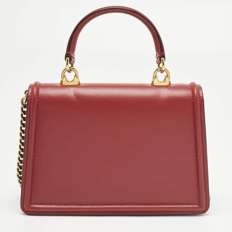 Pre Owned Dolce & Gabbana Red Leather Small Devotion Top Handle Bag
