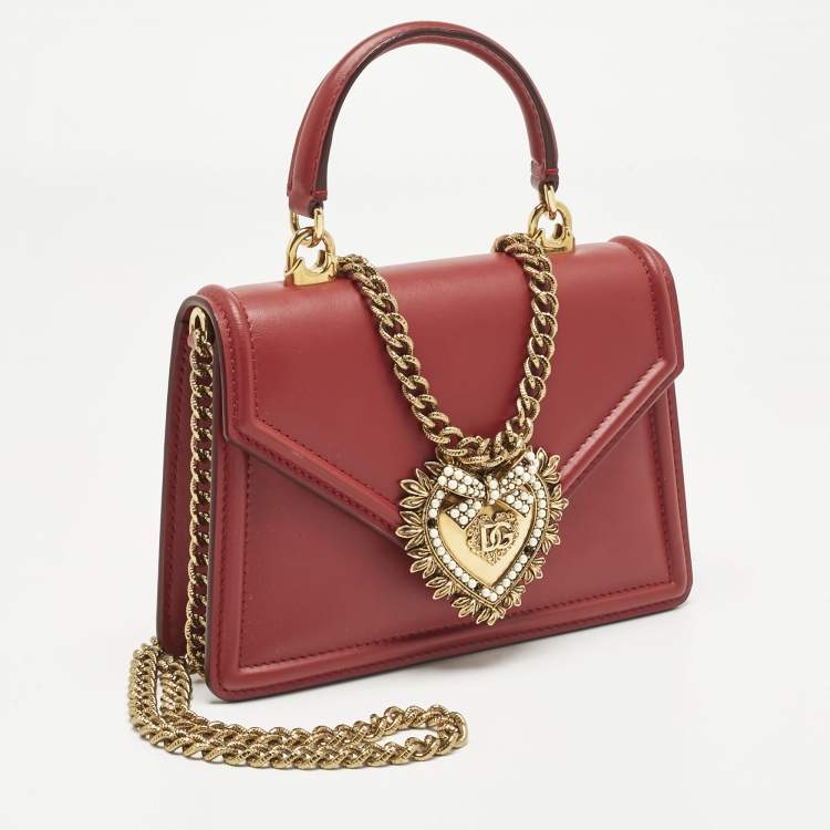 Pre Owned Dolce & Gabbana Red Leather Small Devotion Top Handle Bag