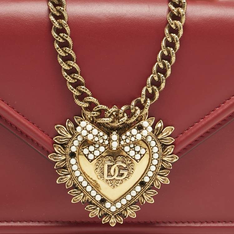 Pre Owned Dolce & Gabbana Red Leather Small Devotion Top Handle Bag