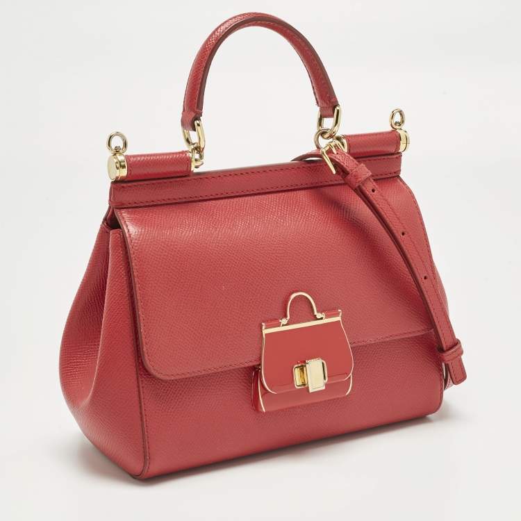 Pre Owned Dolce & Gabbana Red Leather Small Miss Sicily Bag