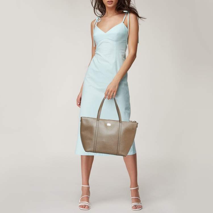 Pre Owned Dolce & Gabbana Dark Beige Leather Miss Escape Tote