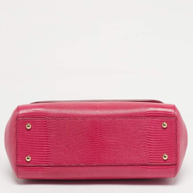 Pre Owned Dolce & Gabbana Fuchsia Lizard Embossed Leather Medium Miss Sicily Top Handle Bag