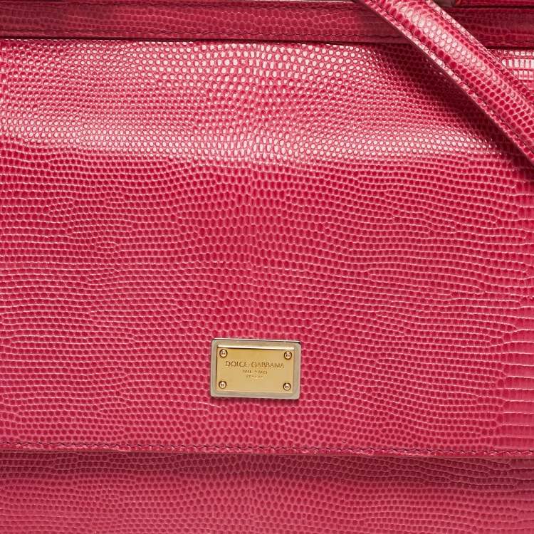 Pre Owned Dolce & Gabbana Fuchsia Lizard Embossed Leather Medium Miss Sicily Top Handle Bag
