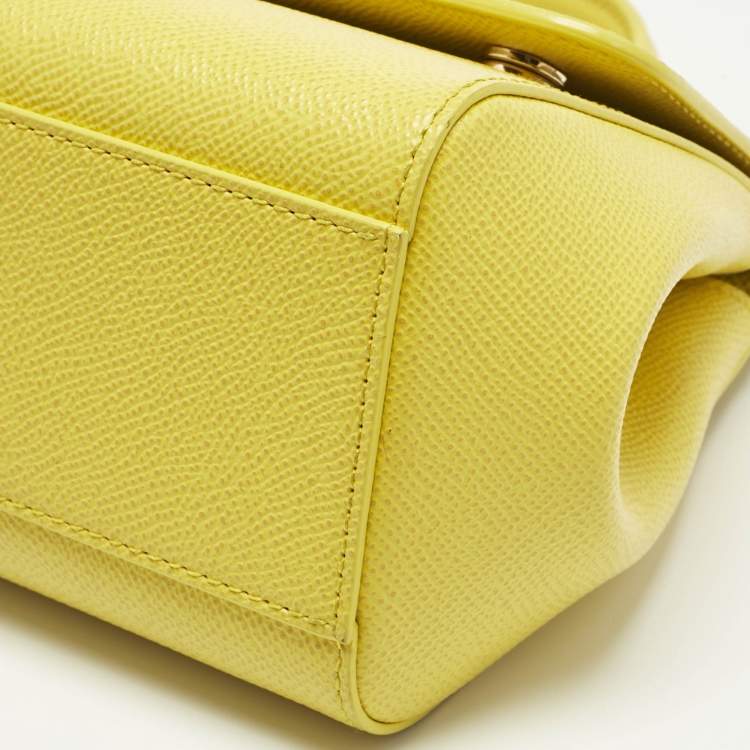 Pre Owned Dolce & Gabbana Yellow Leather Small Miss Sicily Top Handle Bag