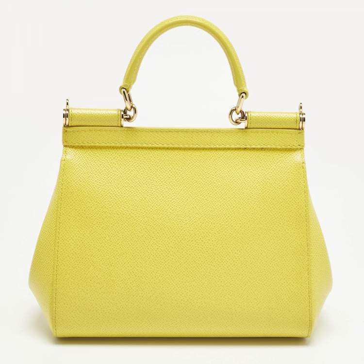 Pre Owned Dolce & Gabbana Yellow Leather Small Miss Sicily Top Handle Bag