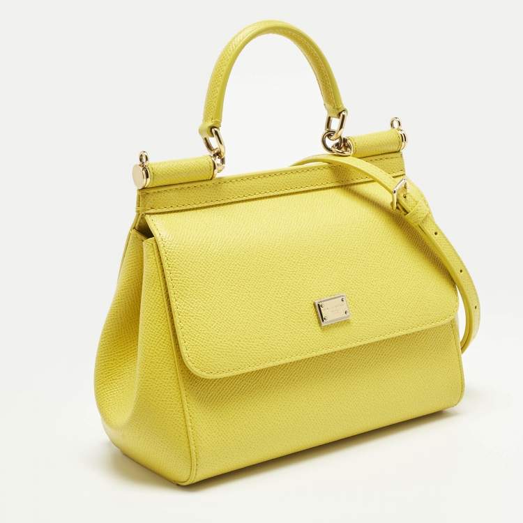 Pre Owned Dolce & Gabbana Yellow Leather Small Miss Sicily Top Handle Bag