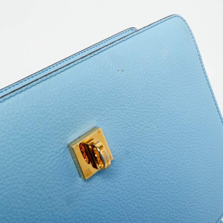 Pre Owned Dolce & Gabbana Light Blue Leather Rosalia Top Handle Bag