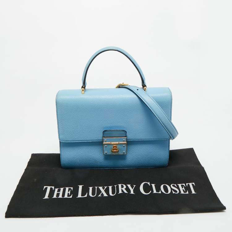 Pre Owned Dolce & Gabbana Light Blue Leather Rosalia Top Handle Bag
