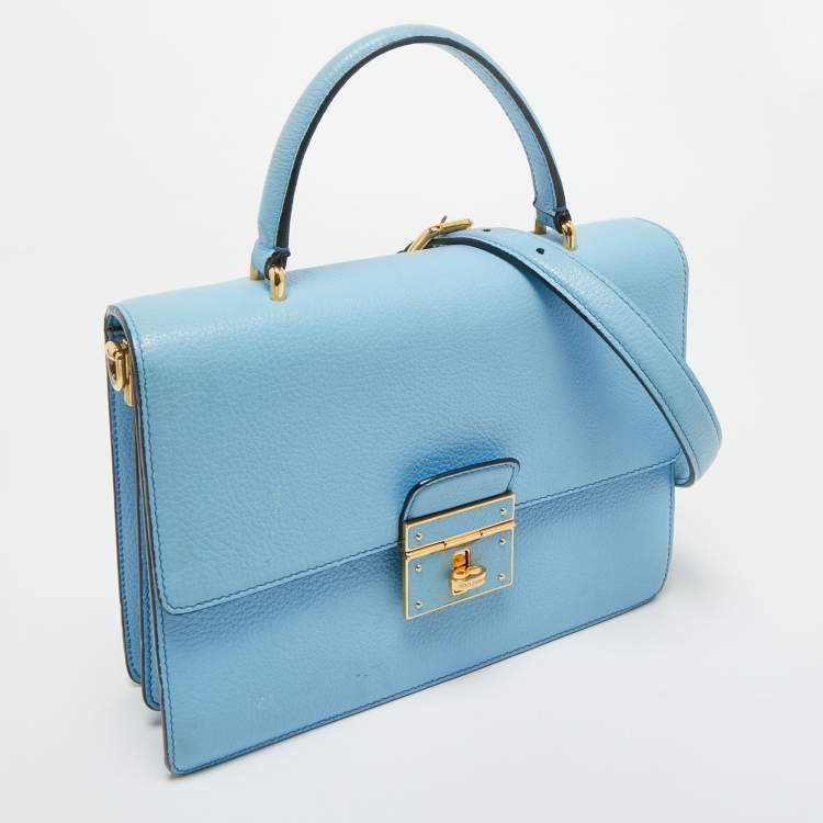 Pre Owned Dolce & Gabbana Light Blue Leather Rosalia Top Handle Bag
