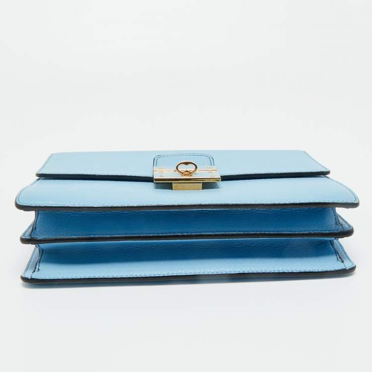 Pre Owned Dolce & Gabbana Light Blue Leather Rosalia Top Handle Bag