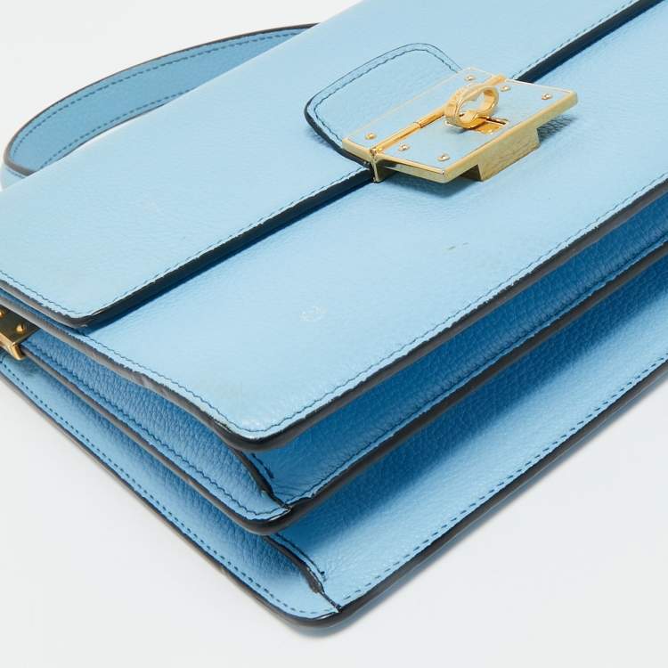 Pre Owned Dolce & Gabbana Light Blue Leather Rosalia Top Handle Bag