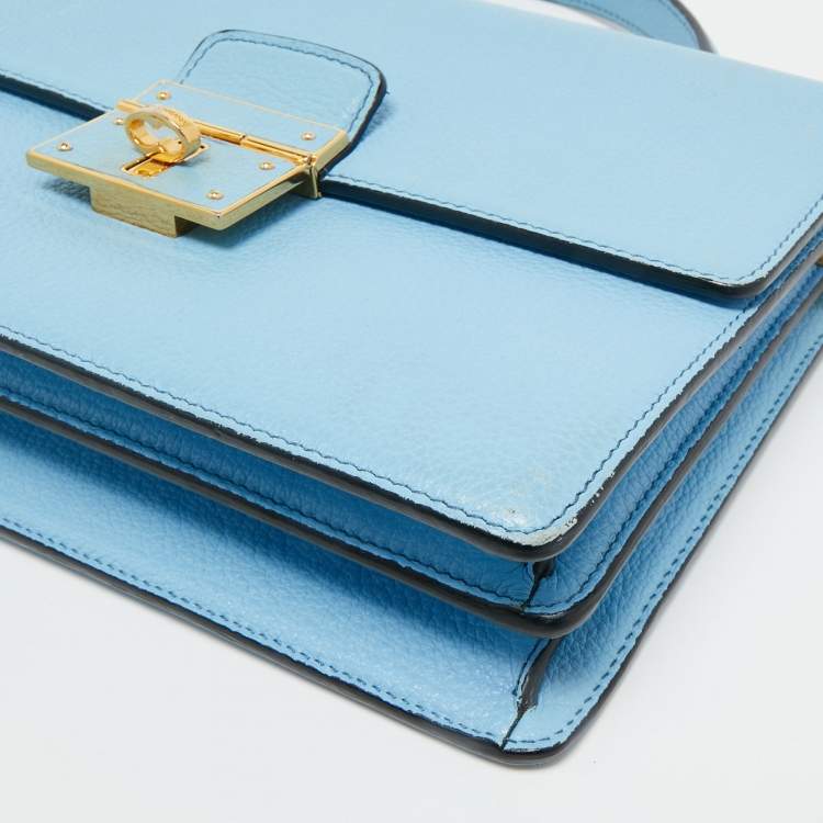 Pre Owned Dolce & Gabbana Light Blue Leather Rosalia Top Handle Bag