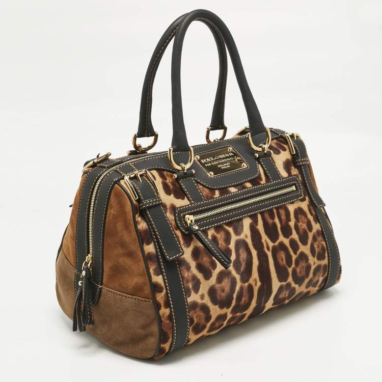Pre Owned Dolce & Gabbana Brown/Black Leopard Print Calf Hair Miss Easy Way Satchel