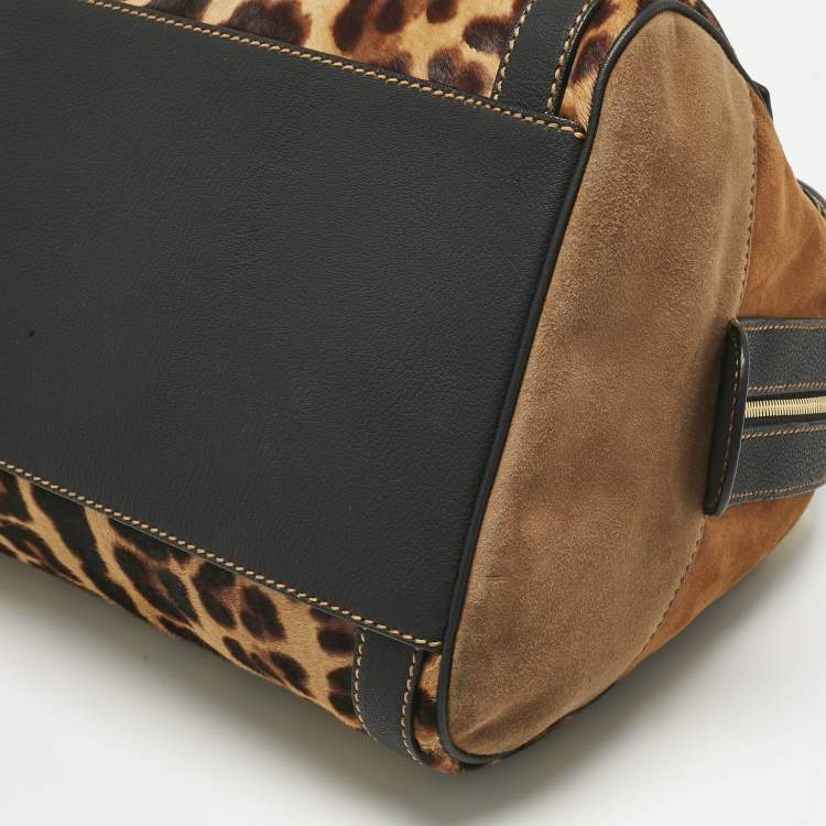 Pre Owned Dolce & Gabbana Brown/Black Leopard Print Calf Hair Miss Easy Way Satchel