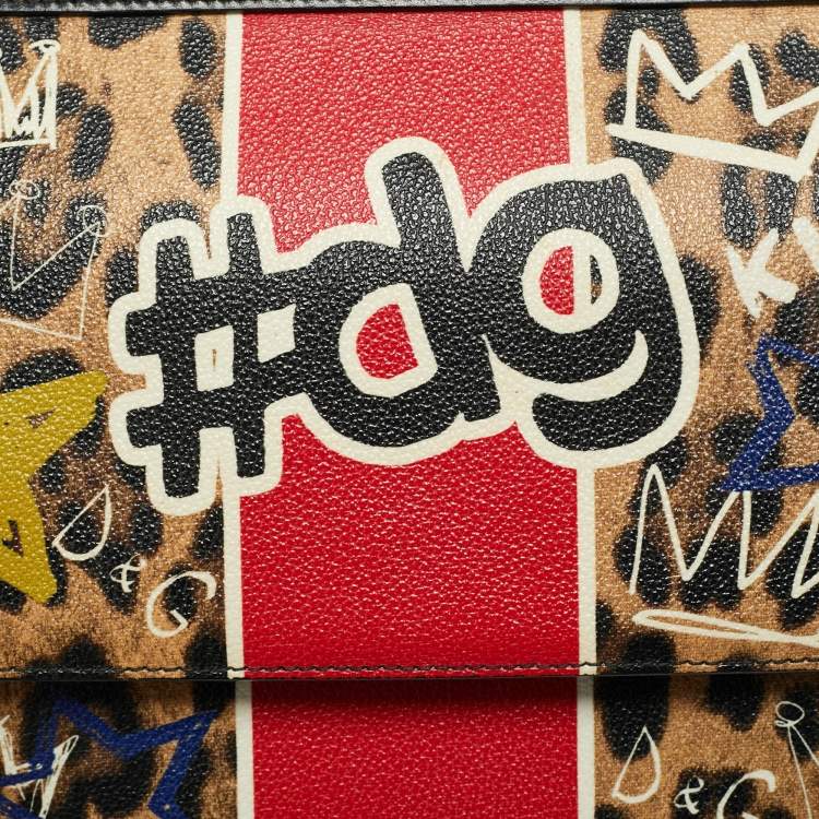 Pre Owned Dolce & Gabbana Multicolor Leopard Print & Graffiti Coated Canvas Medium Miss Sicily Top Handle Bag