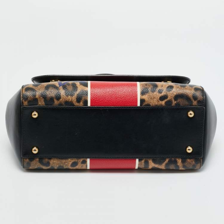 Pre Owned Dolce & Gabbana Multicolor Leopard Print & Graffiti Coated Canvas Medium Miss Sicily Top Handle Bag