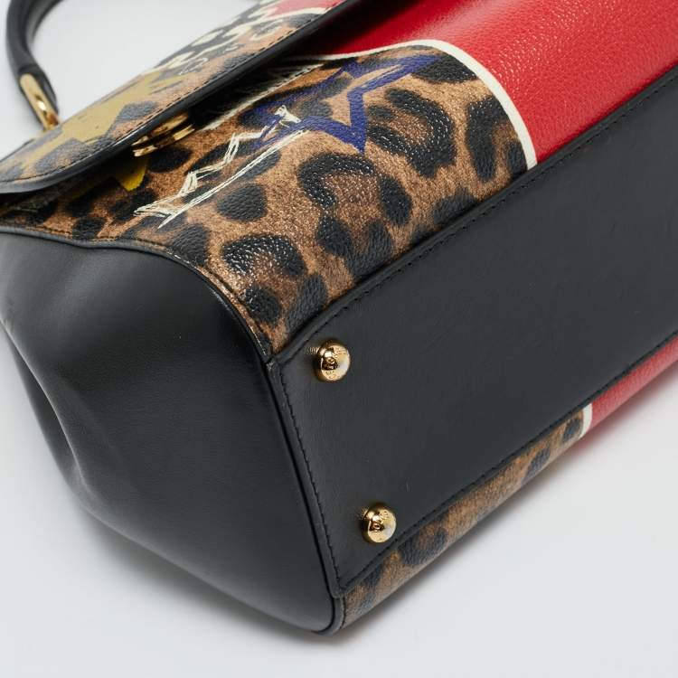 Pre Owned Dolce & Gabbana Multicolor Leopard Print & Graffiti Coated Canvas Medium Miss Sicily Top Handle Bag