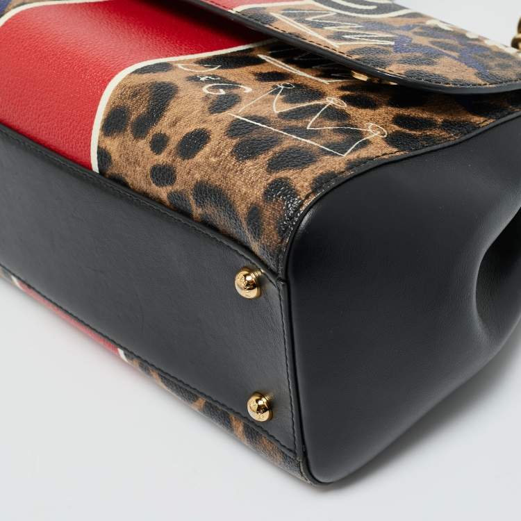 Pre Owned Dolce & Gabbana Multicolor Leopard Print & Graffiti Coated Canvas Medium Miss Sicily Top Handle Bag